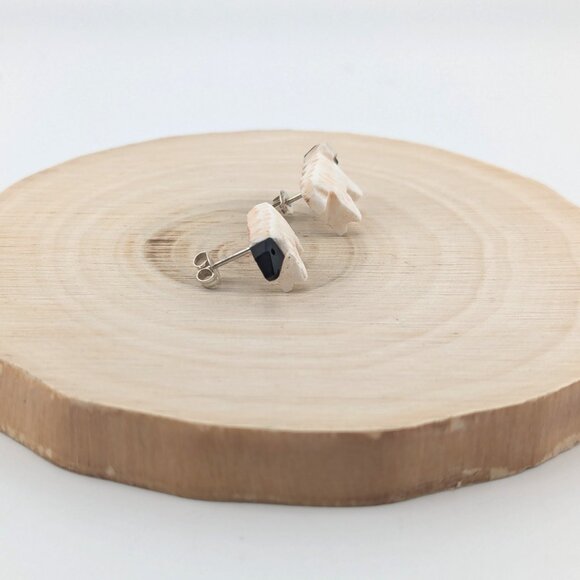 Native American Hand-carved Sheep Stud Earrings Navajo Handmade Jewelry‎ ** - Picture 10 of 10